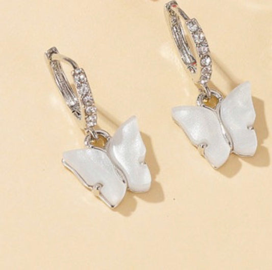 White Ice Butterfly Earrings